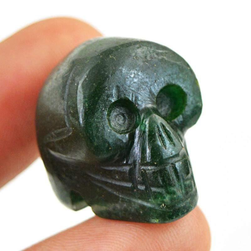 gemsmore:Natural Untreated Green Jade Carved Skull Gemstone