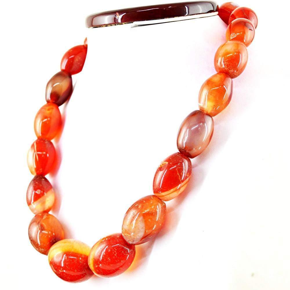 gemsmore:Natural Untreated Orange Onyx Necklace Oval Shape Beads
