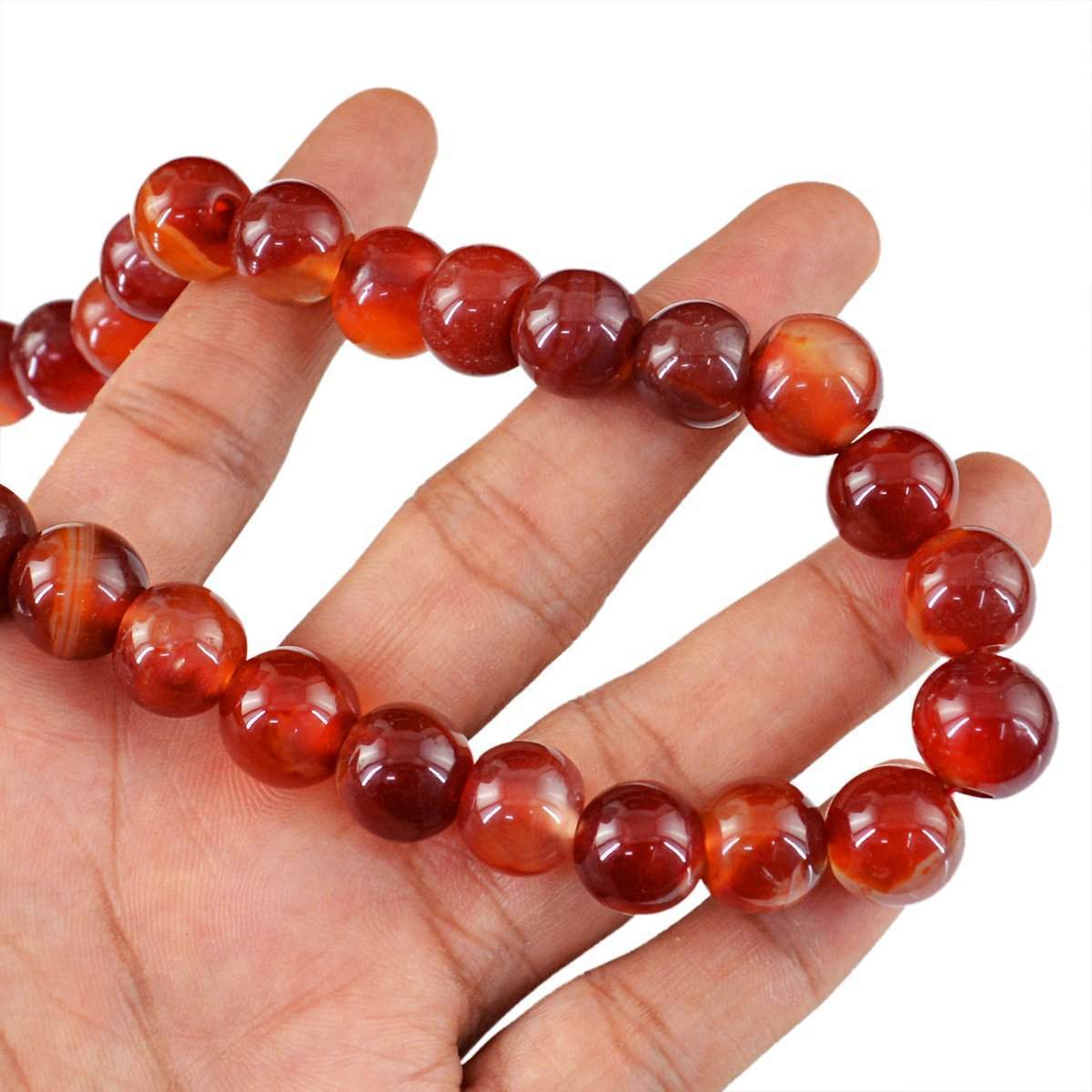 gemsmore:Natural Untreated Orange Onyx Necklace Round Shape Beads