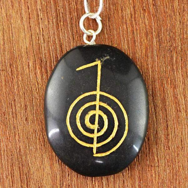 gemsmore:Natural Untreated Oval Shape Black Spinel Chakra Healing Pendant