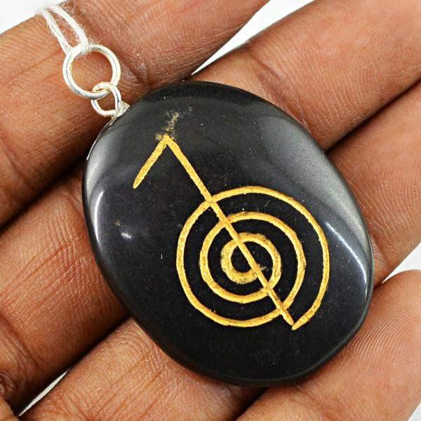 gemsmore:Natural Untreated Oval Shape Black Spinel Chakra Healing Pendant