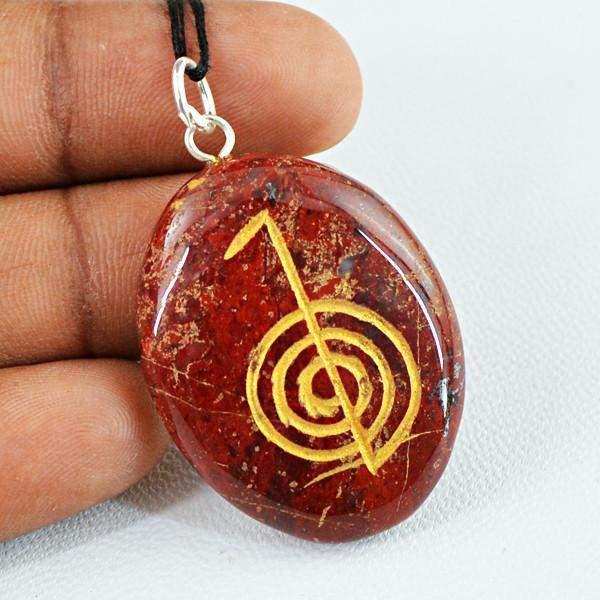 gemsmore:Natural Untreated Oval Shape Jasper Chakra Pendant