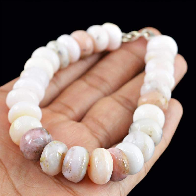 gemsmore:Natural Untreated Pink Australian Opal Bracelet Round Shape Beads
