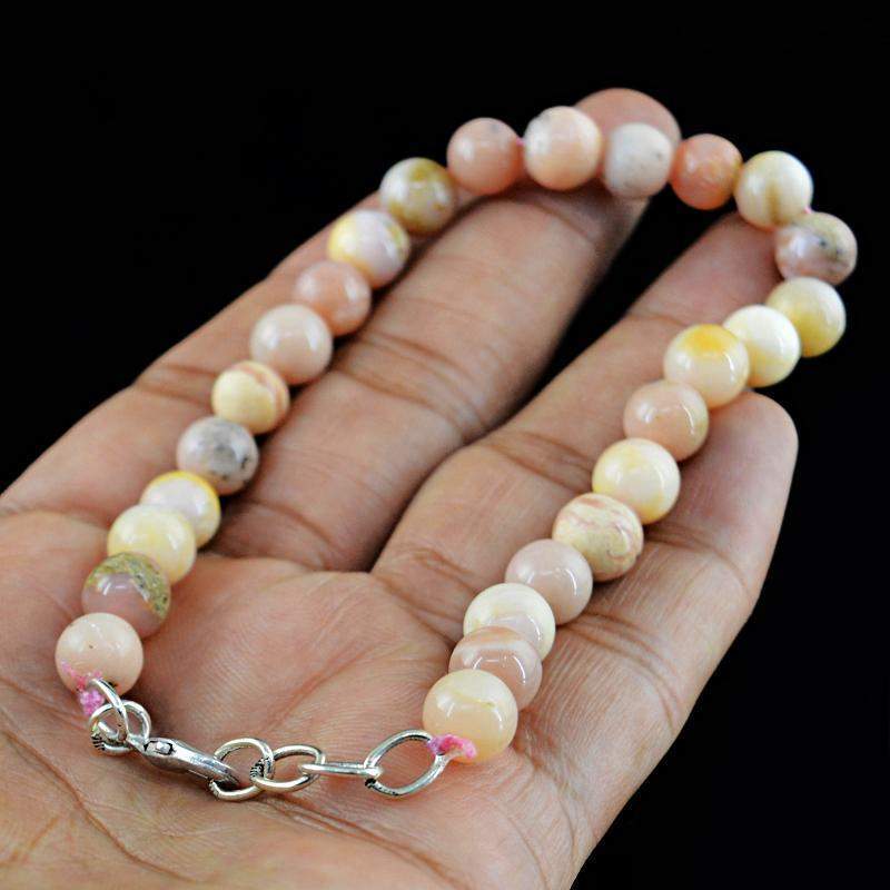 gemsmore:Natural Untreated Pink Australian Opal Bracelet Round Shape Beads