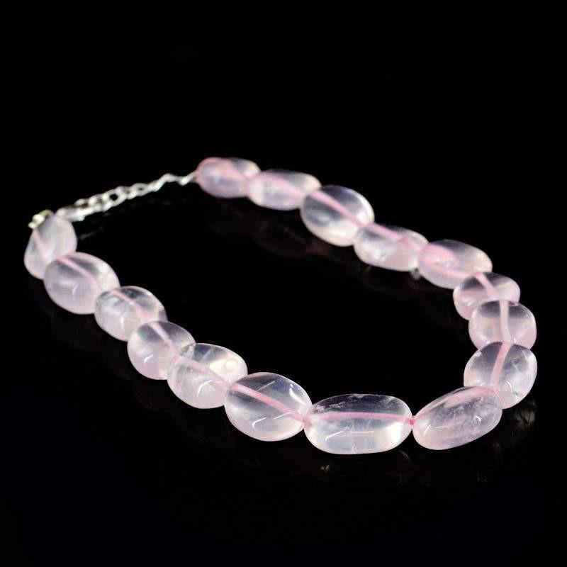 gemsmore:Natural Untreated Pink Rose Quartz Bracelet Oval Shape Beads