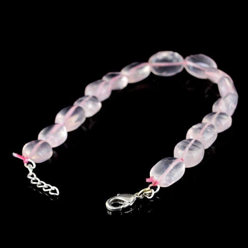 gemsmore:Natural Untreated Pink Rose Quartz Bracelet Oval Shape Beads