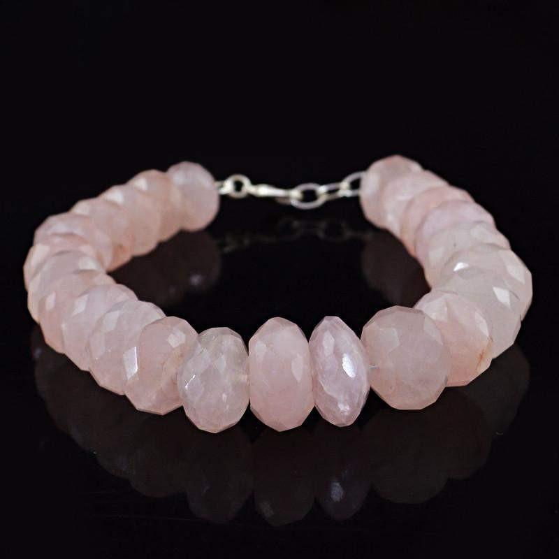 gemsmore:Natural Untreated Pink Rose Quartz Bracelet Round Faceted Beads