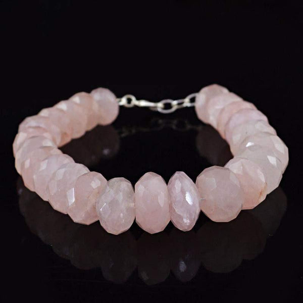 gemsmore:Natural Untreated Pink Rose Quartz Bracelet Round Faceted Beads