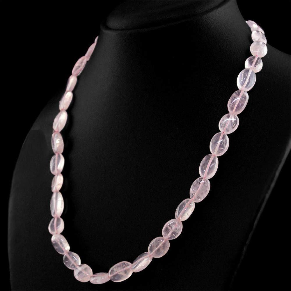 gemsmore:Natural Untreated Pink Rose Quartz Necklace Oval Shape Beads