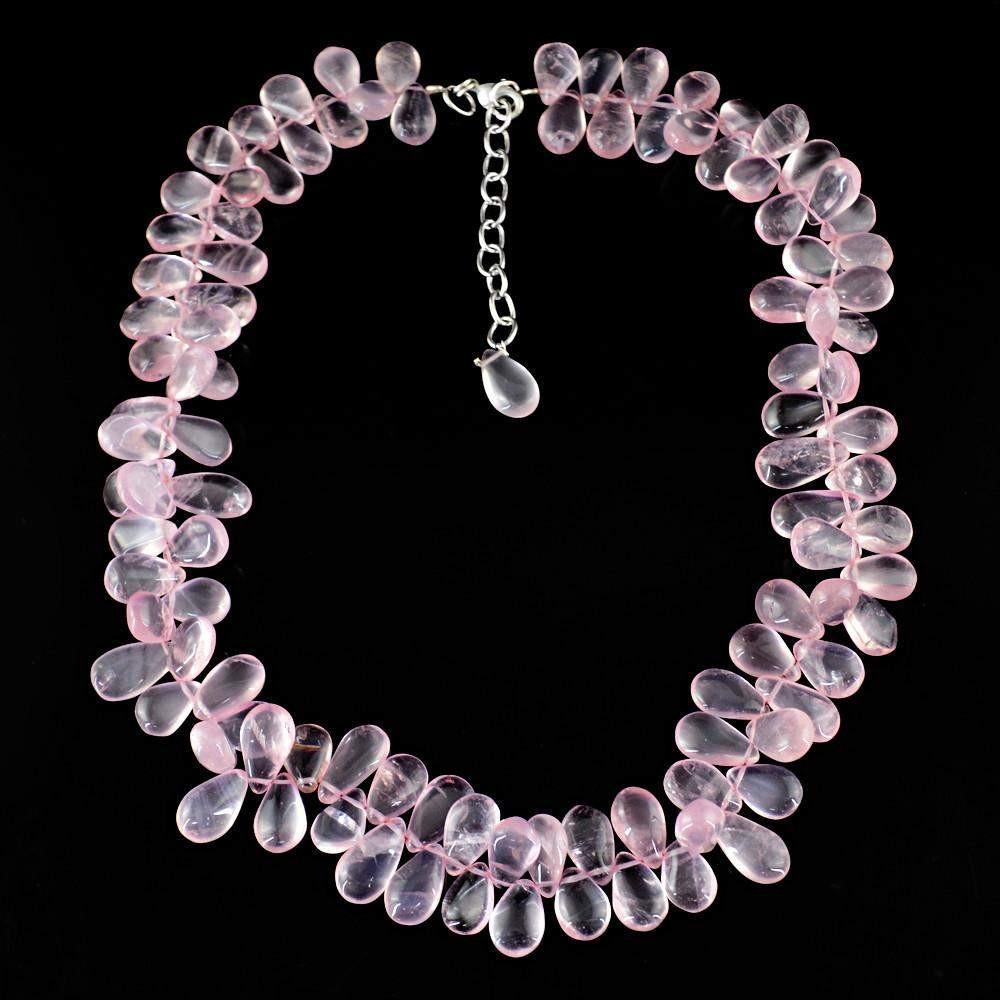 gemsmore:Natural Untreated Pink Rose Quartz Necklace Pear Shape Beads