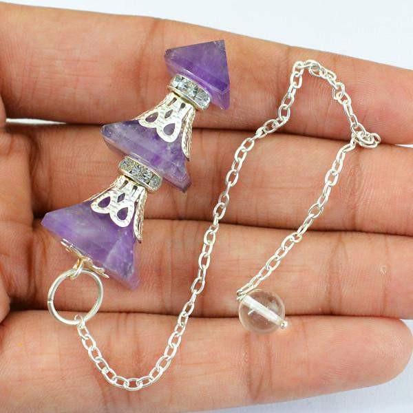 gemsmore:Natural Untreated Purple Amethyst Healing Pendulum