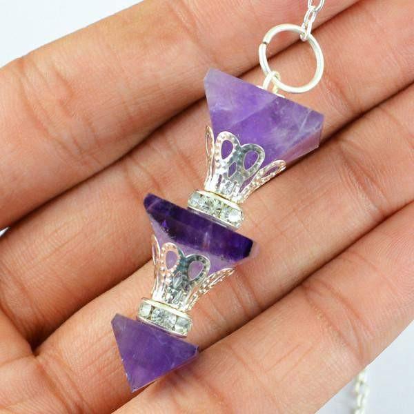 gemsmore:Natural Untreated Purple Amethyst Healing Pendulum