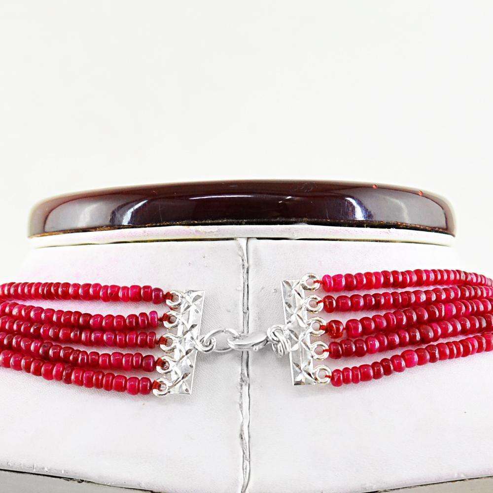 gemsmore:Natural Untreated Ruby Round Beads Necklace - 5 Strand