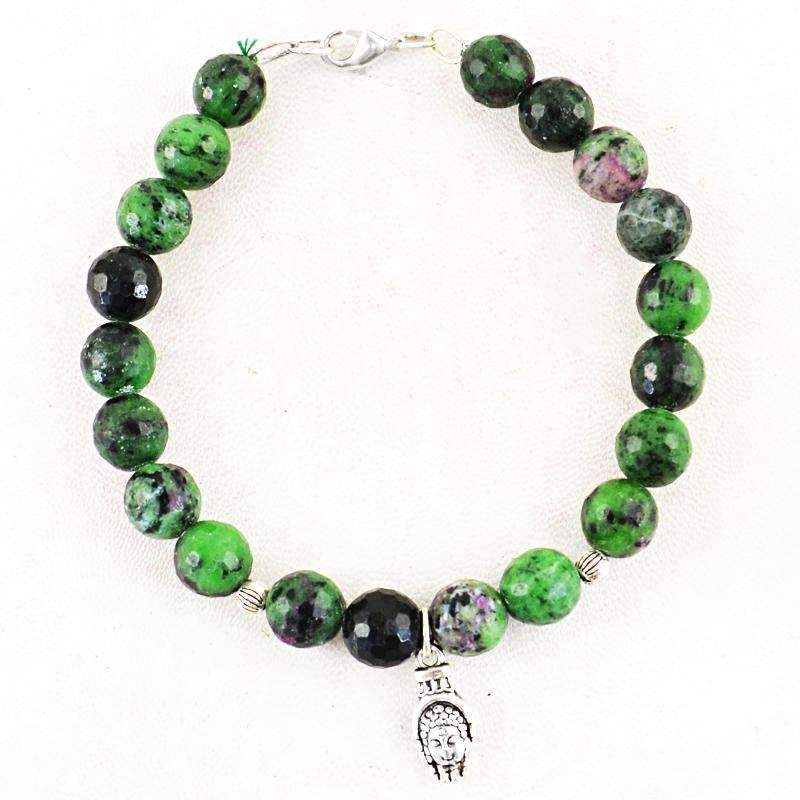 gemsmore:Natural Untreated Ruby Ziosite Round Cut Beads Bracelet