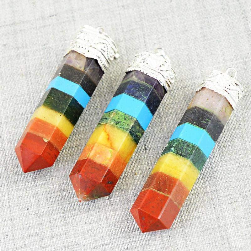 gemsmore:Natural Untreated Seven Chakra Healing Point Pendant Lot