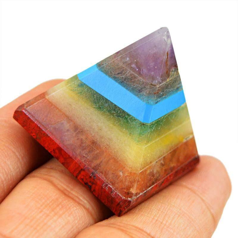 gemsmore:Natural Untreated Seven Chakra Healing Pyramid Gemstone