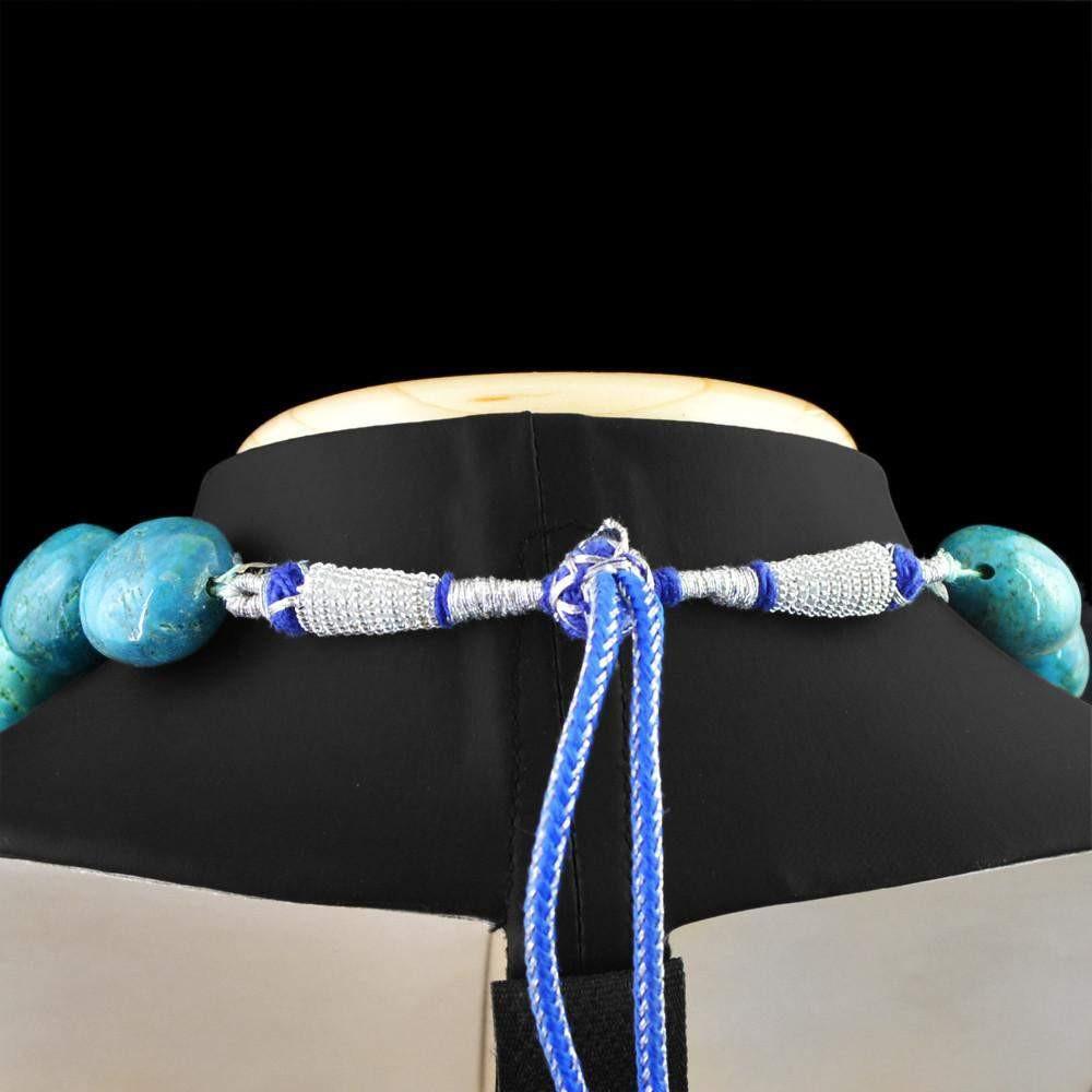 gemsmore:Natural Untreated Turquoise Necklace Oval Beads Single Strand