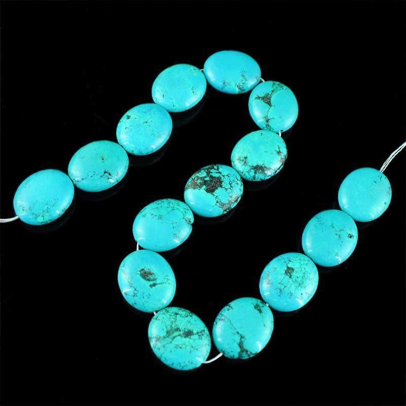 gemsmore:Natural Untreated Turquoise Oval Shape Beads Strand