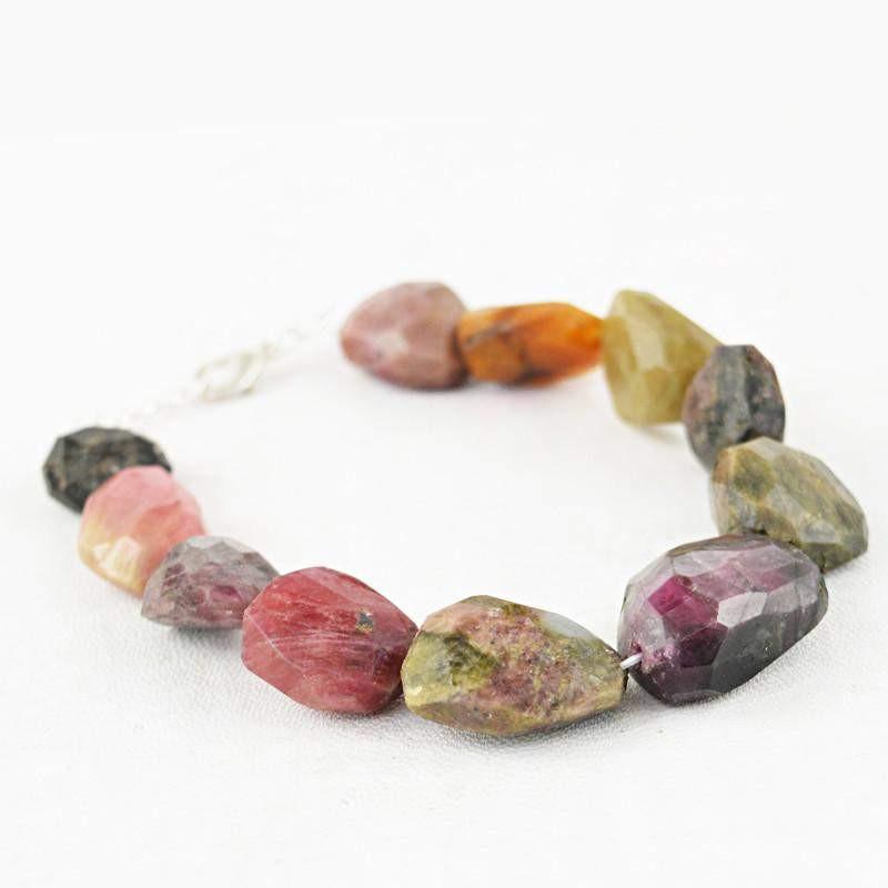 gemsmore:Natural Untreated Watermelon Tourmaline Bracelet Faceted Beads