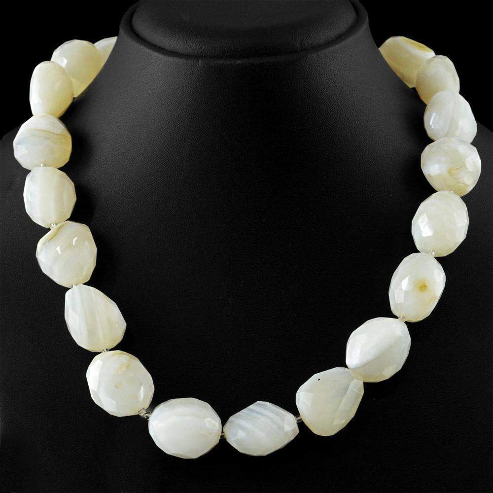 gemsmore:Natural Untreated White Agate Necklace Faceted Beads