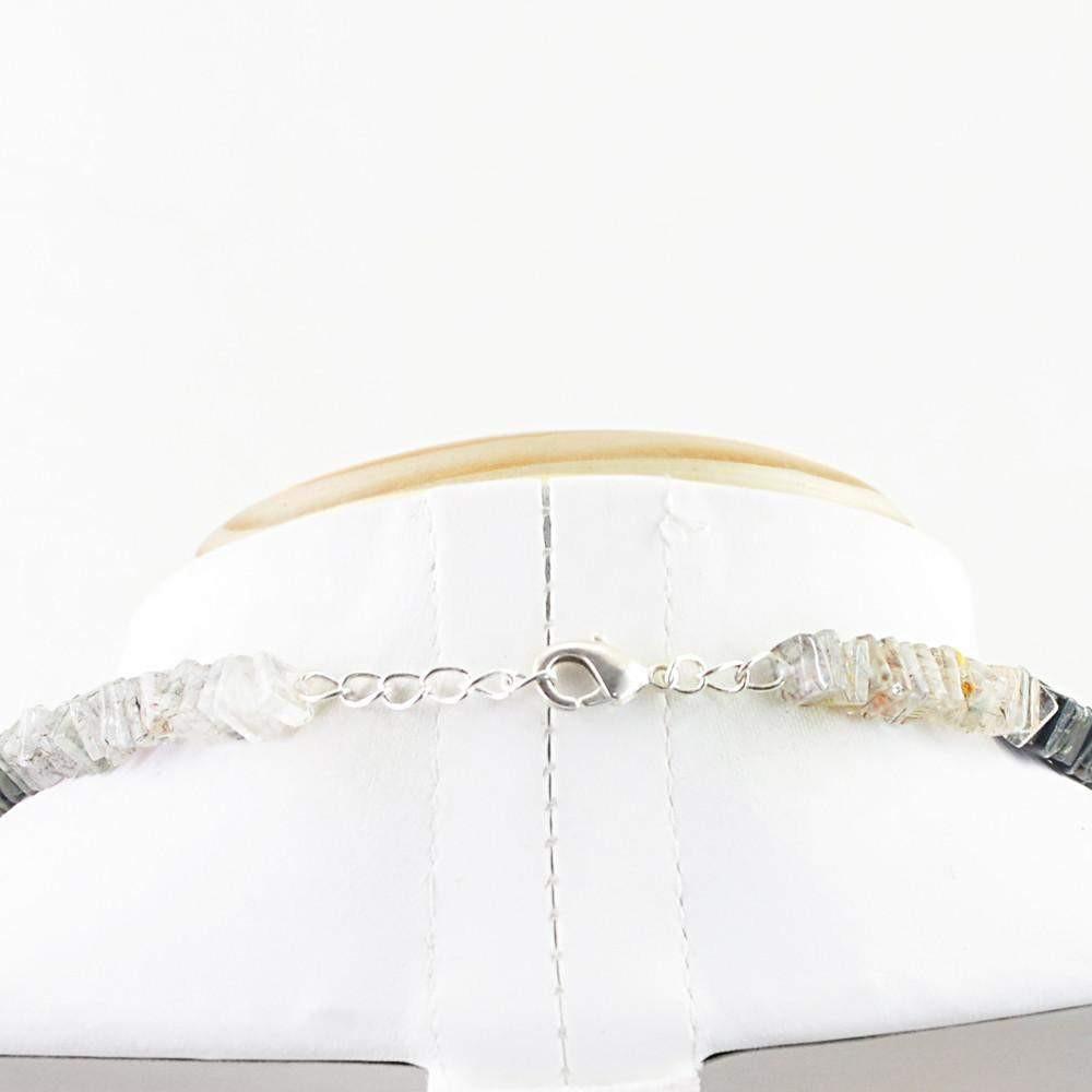 gemsmore:Natural Untreated White & Black Rutile Quartz Beads Necklace