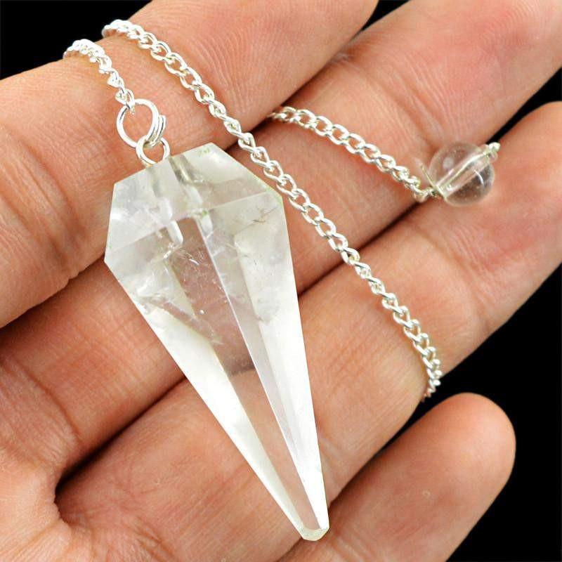 gemsmore:Natural Untreated White Quartz Healing Pendulum