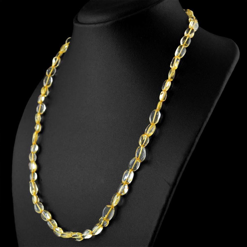gemsmore:Natural Untreated Yellow Citrine Necklace Oval Shape Beads