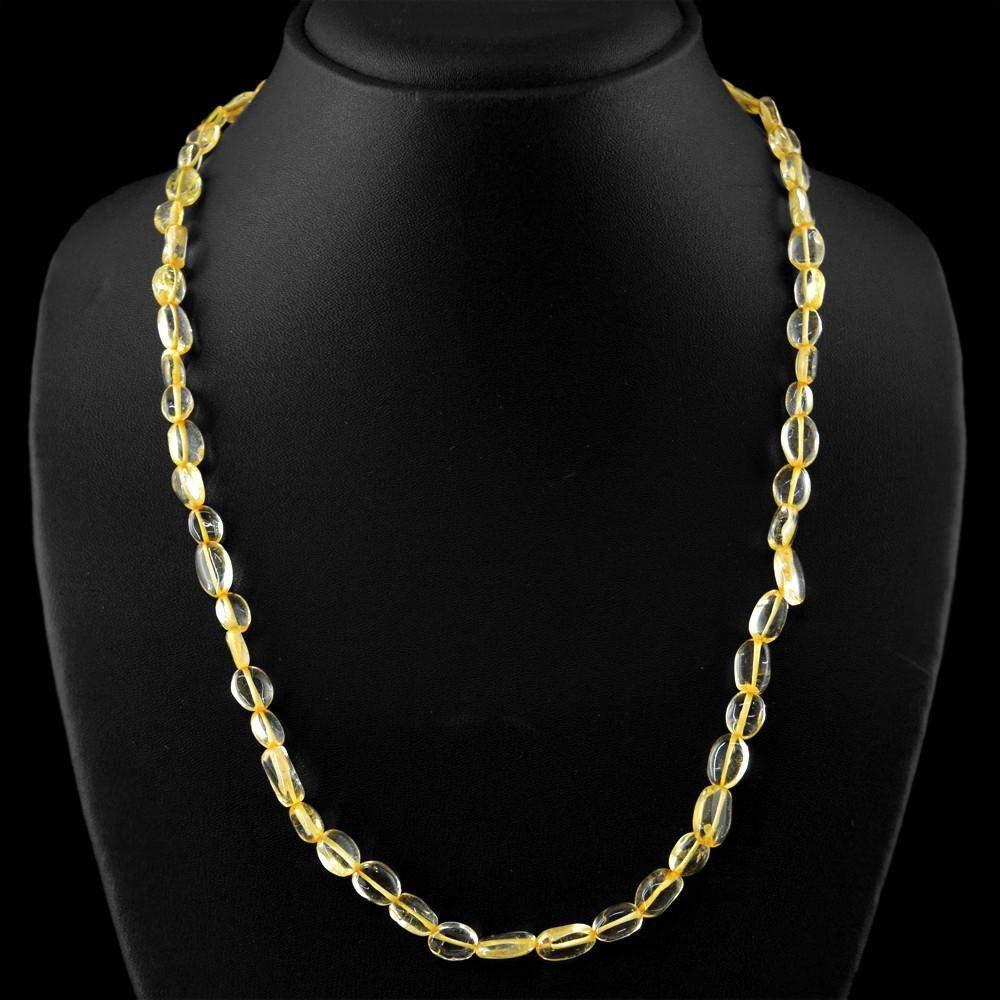 gemsmore:Natural Untreated Yellow Citrine Necklace Oval Shape Beads
