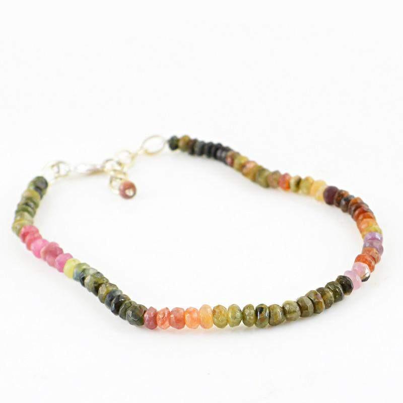 gemsmore:Natural Watermelon Tourmaline Bracelet Round Faceted Beads