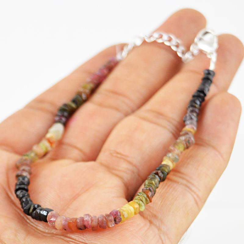gemsmore:Natural Watermelon Tourmaline Bracelet Round Shape - Faceted Beads