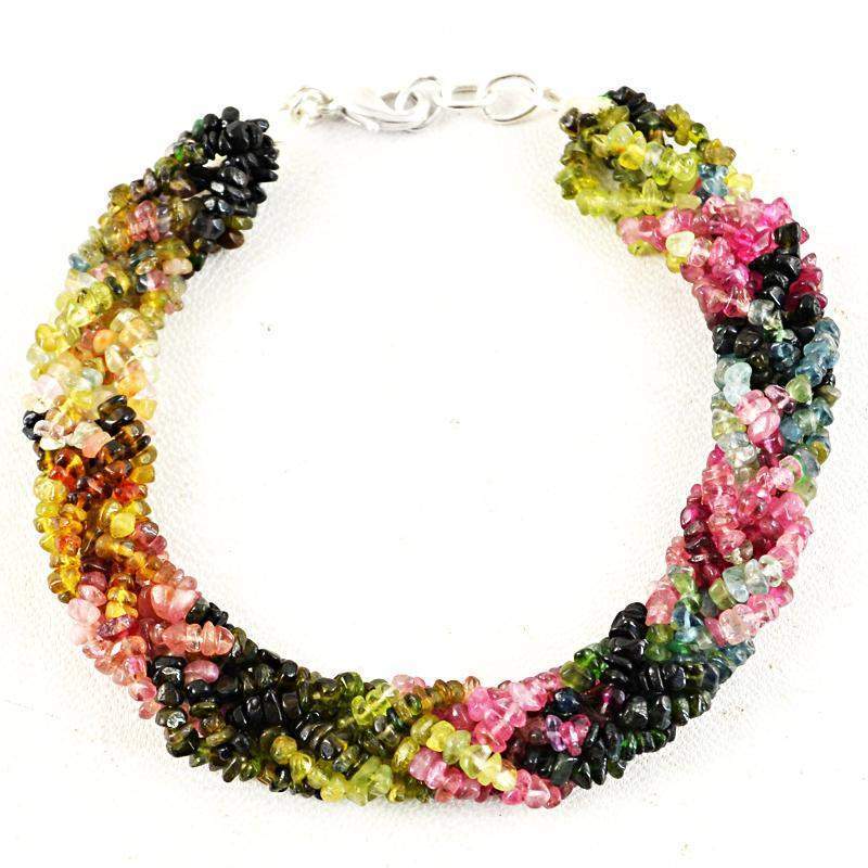 gemsmore:Natural Watermelon Tourmaline Faceted Beads Bracelet