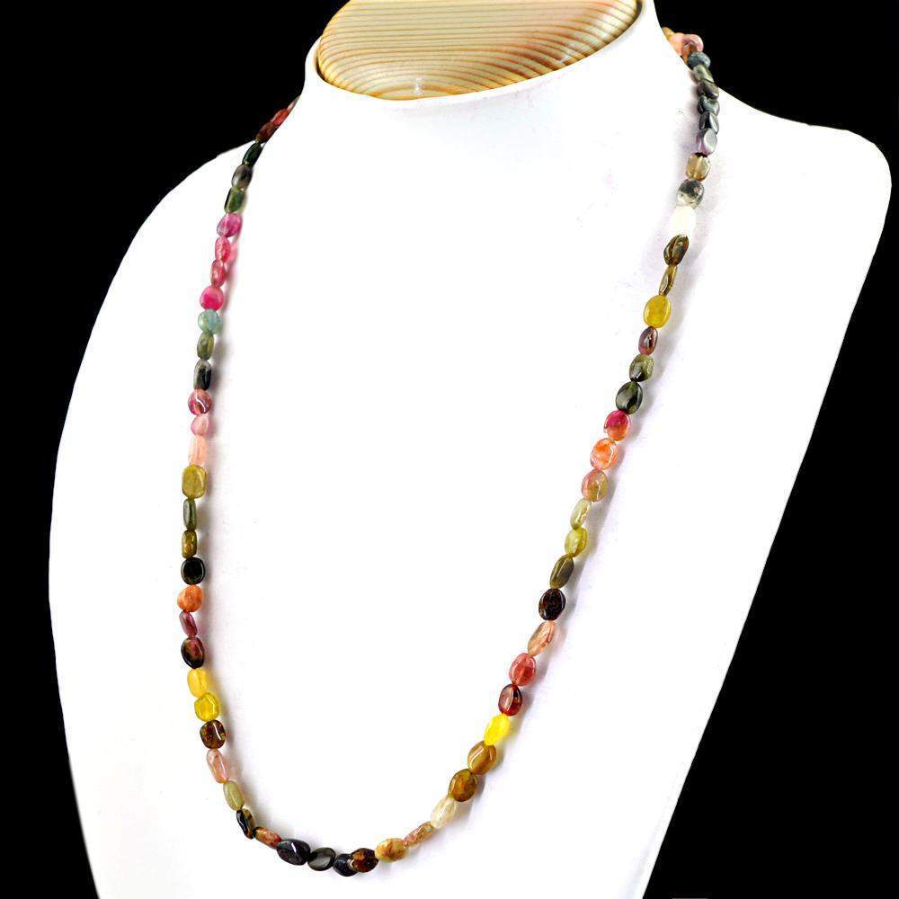 gemsmore:Natural Watermelon Tourmaline Necklace Oval Shape Beads