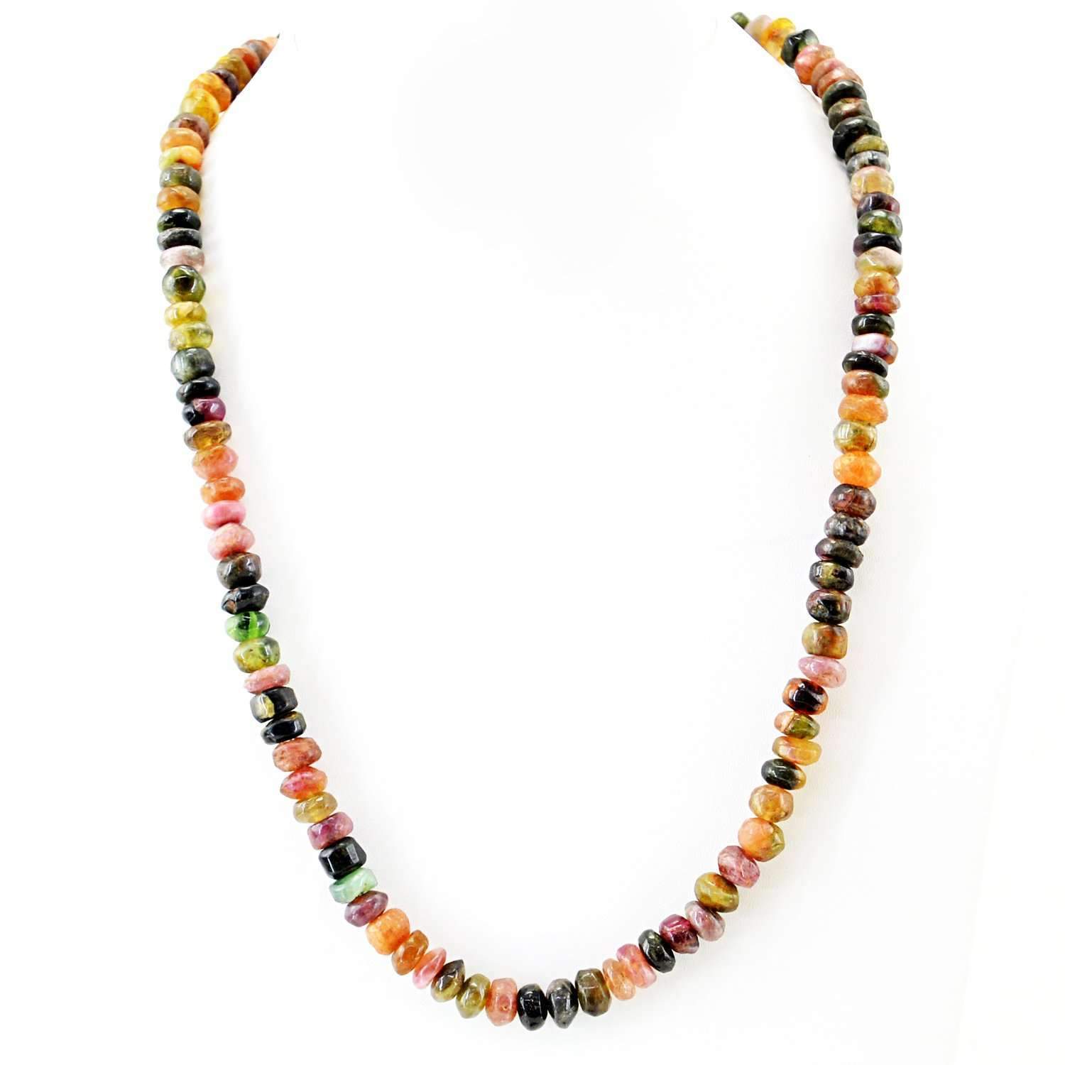 gemsmore:Natural Watermelon Tourmaline Necklace Single Strand Round Beads
