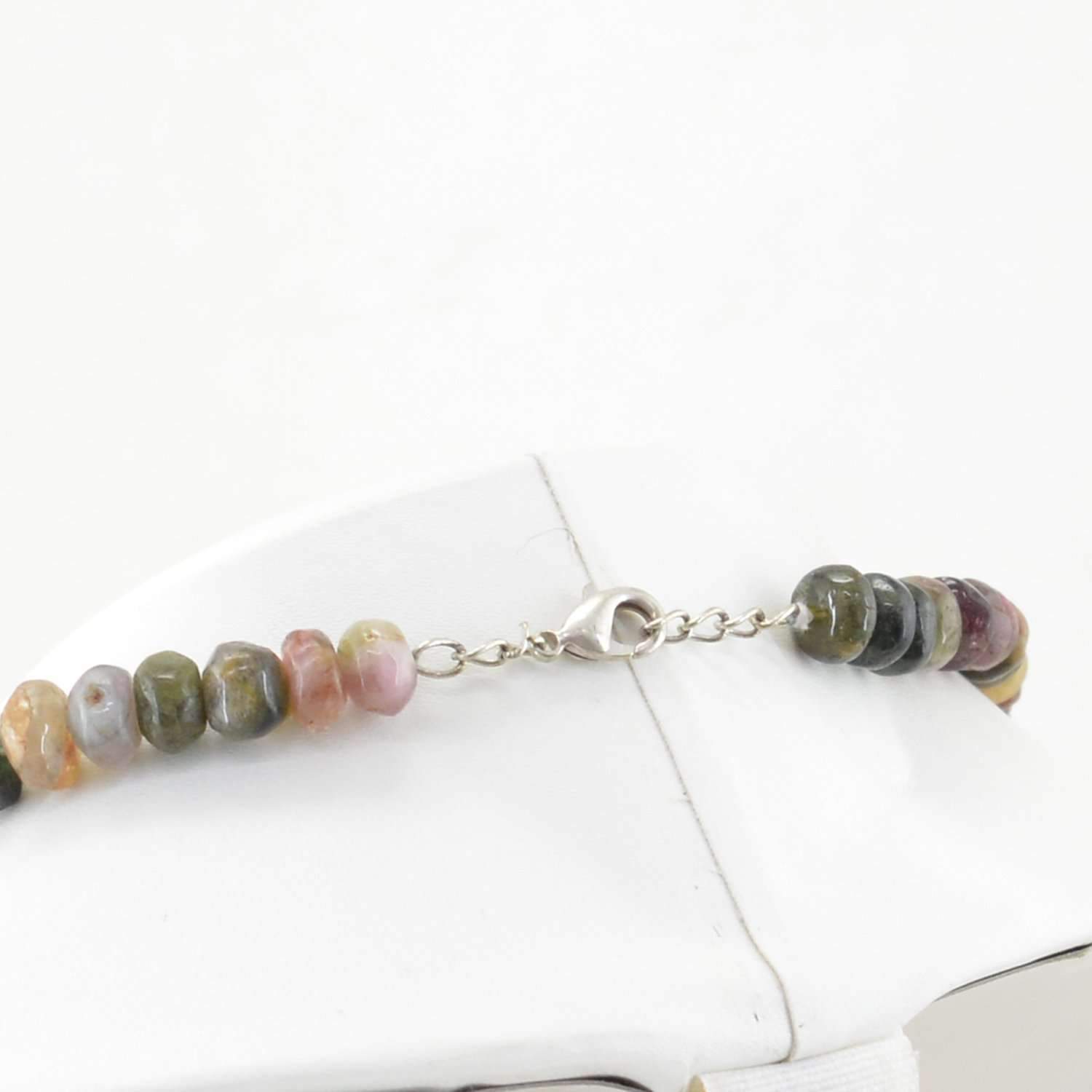 gemsmore:Natural Watermelon Tourmaline Necklace Single Strand Round Beads