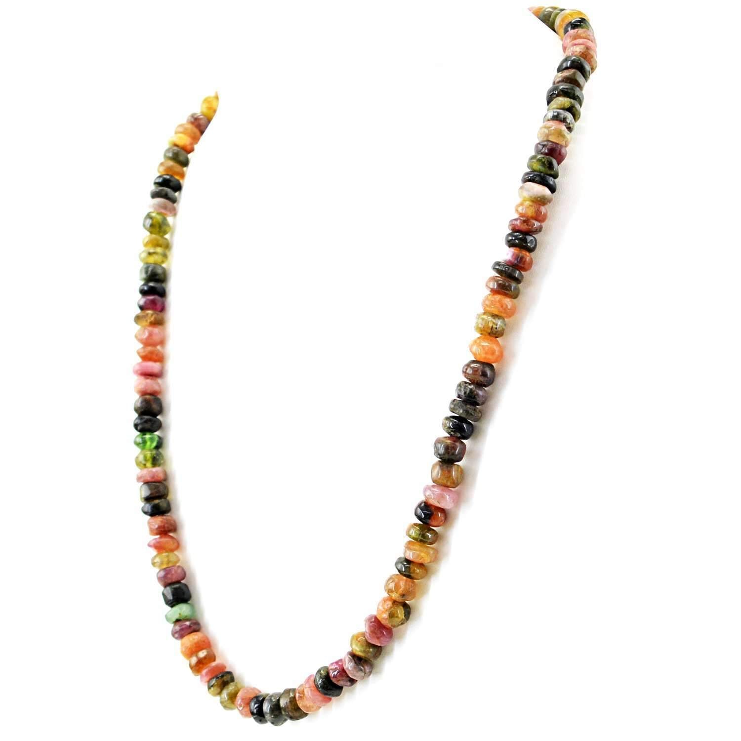 gemsmore:Natural Watermelon Tourmaline Necklace Single Strand Round Beads