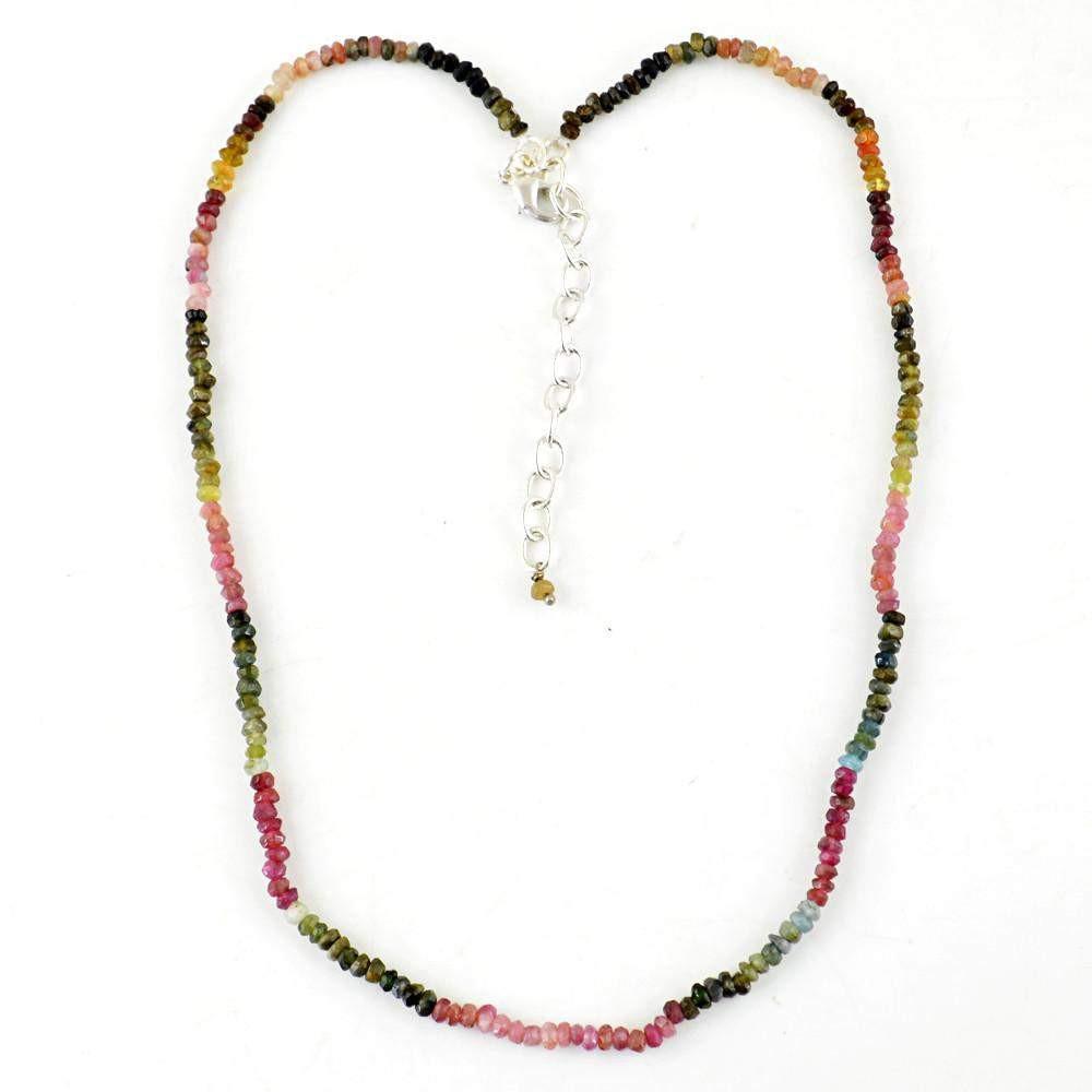 gemsmore:Natural Watermelon Tourmaline Necklace Unheated Round Faceted Beads