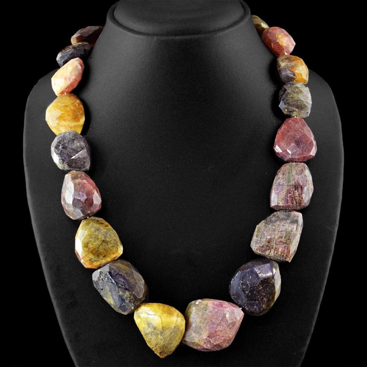 gemsmore:Natural Watermelon Tourmaline Necklace Untreated Beads