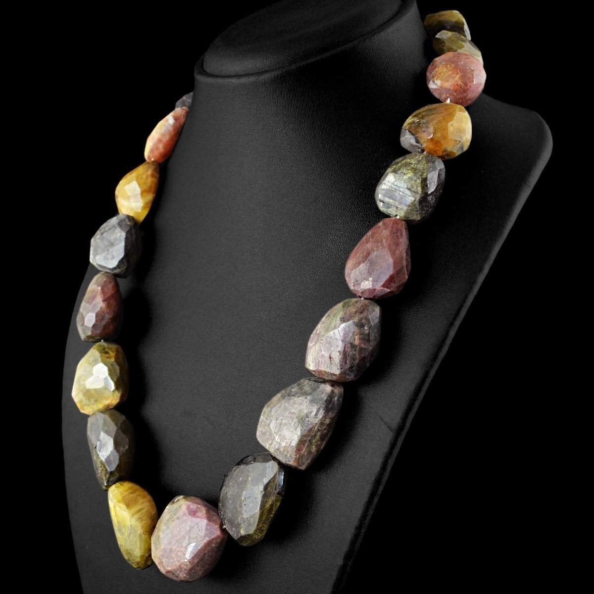 gemsmore:Natural Watermelon Tourmaline Necklace Untreated Beads