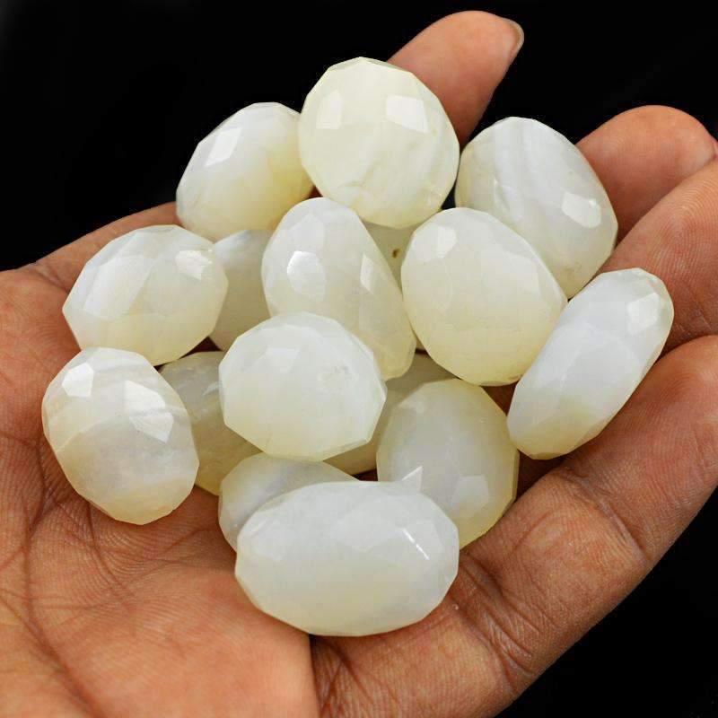gemsmore:Natural White Agate Beads Lot - Faceted Drilled