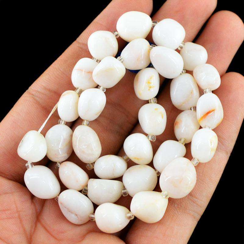 gemsmore:Natural White Agate Beads Strand - Untreated Drilled
