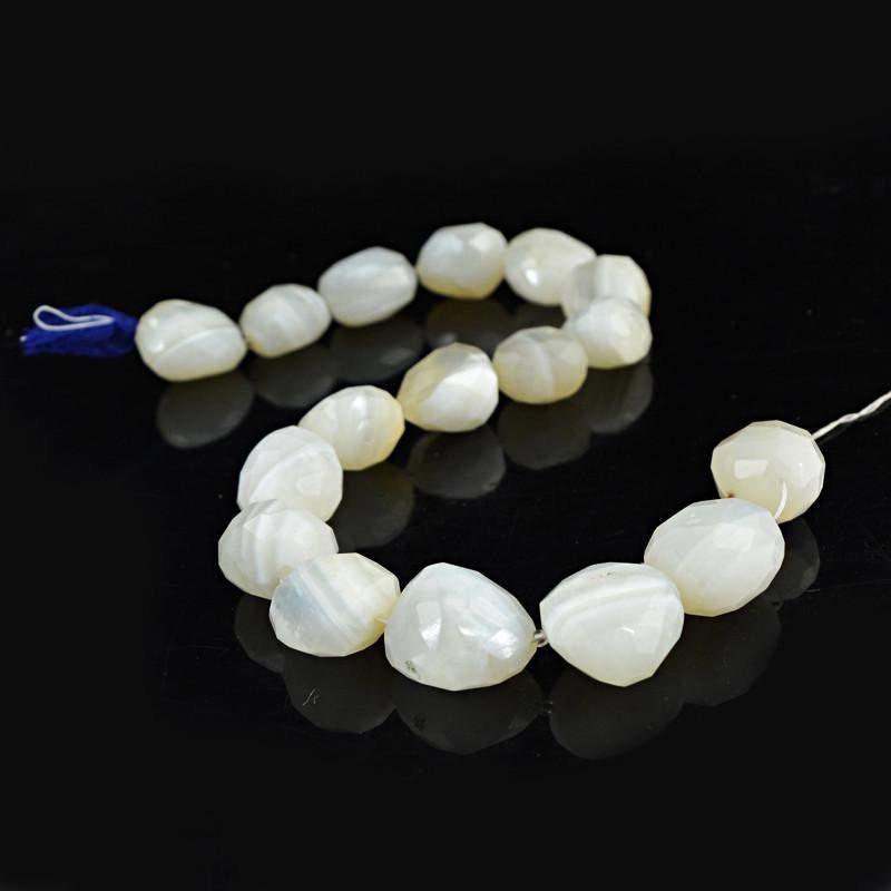 gemsmore:Natural White Agate Faceted Beads Strand