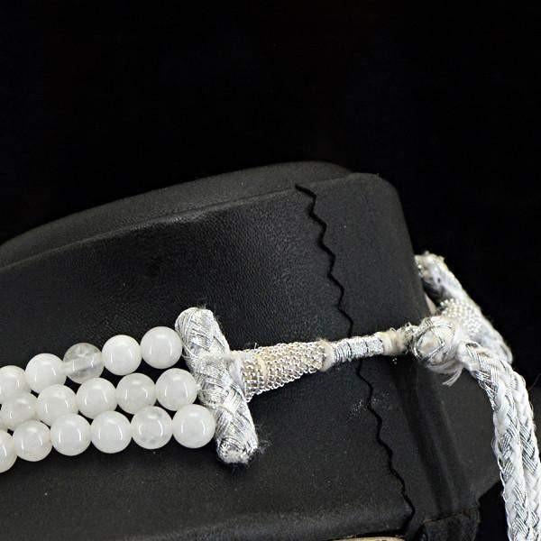 gemsmore:Natural White Agate Necklace 3 Strand Unheated Round Shape Beads
