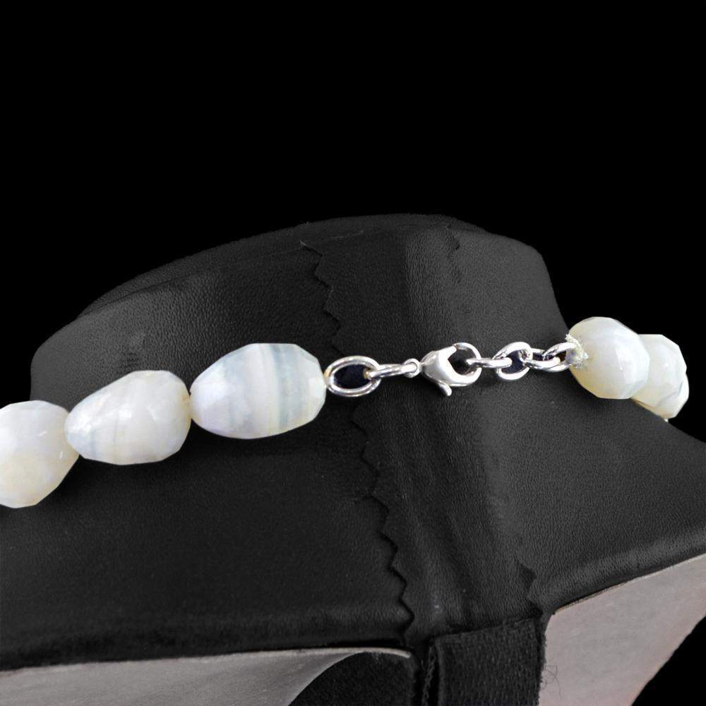 gemsmore:Natural White Agate Necklace Single Strand Faceted Beads