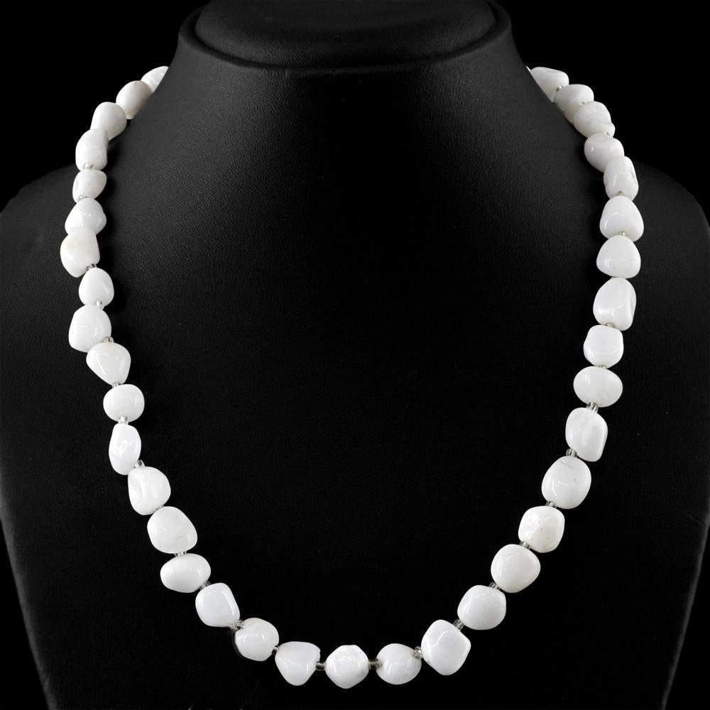 gemsmore:Natural White Agate Necklace Single Strand Untreated Beads