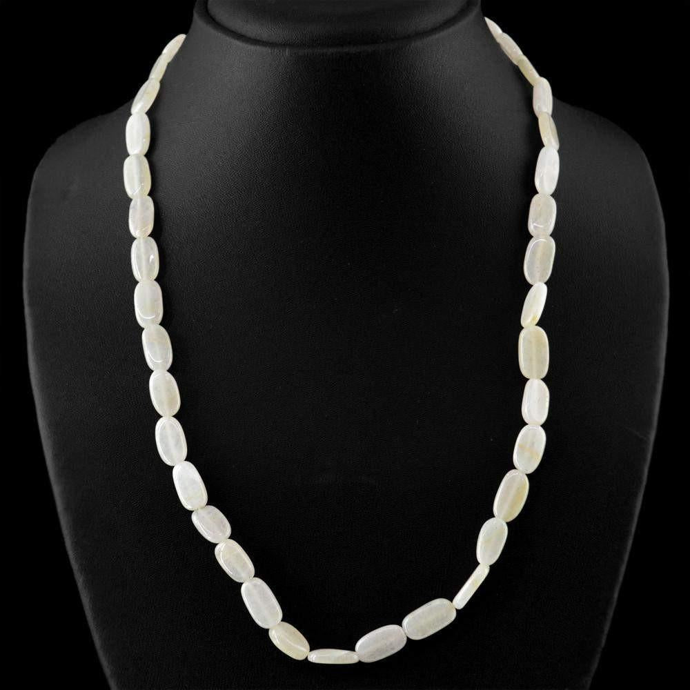 gemsmore:Natural White Agate Necklace Untreated Oval Shape Beads