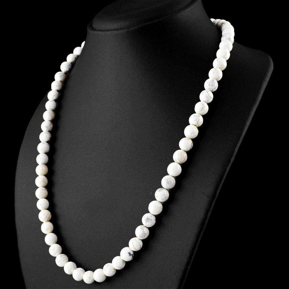gemsmore:Natural White Howlite Necklace Round Shape Untreated Beads