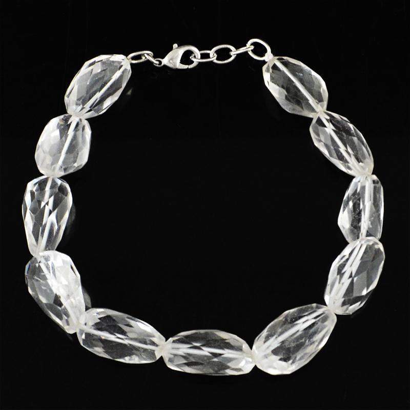 gemsmore:Natural White Quartz Bracelet Faceted Beads