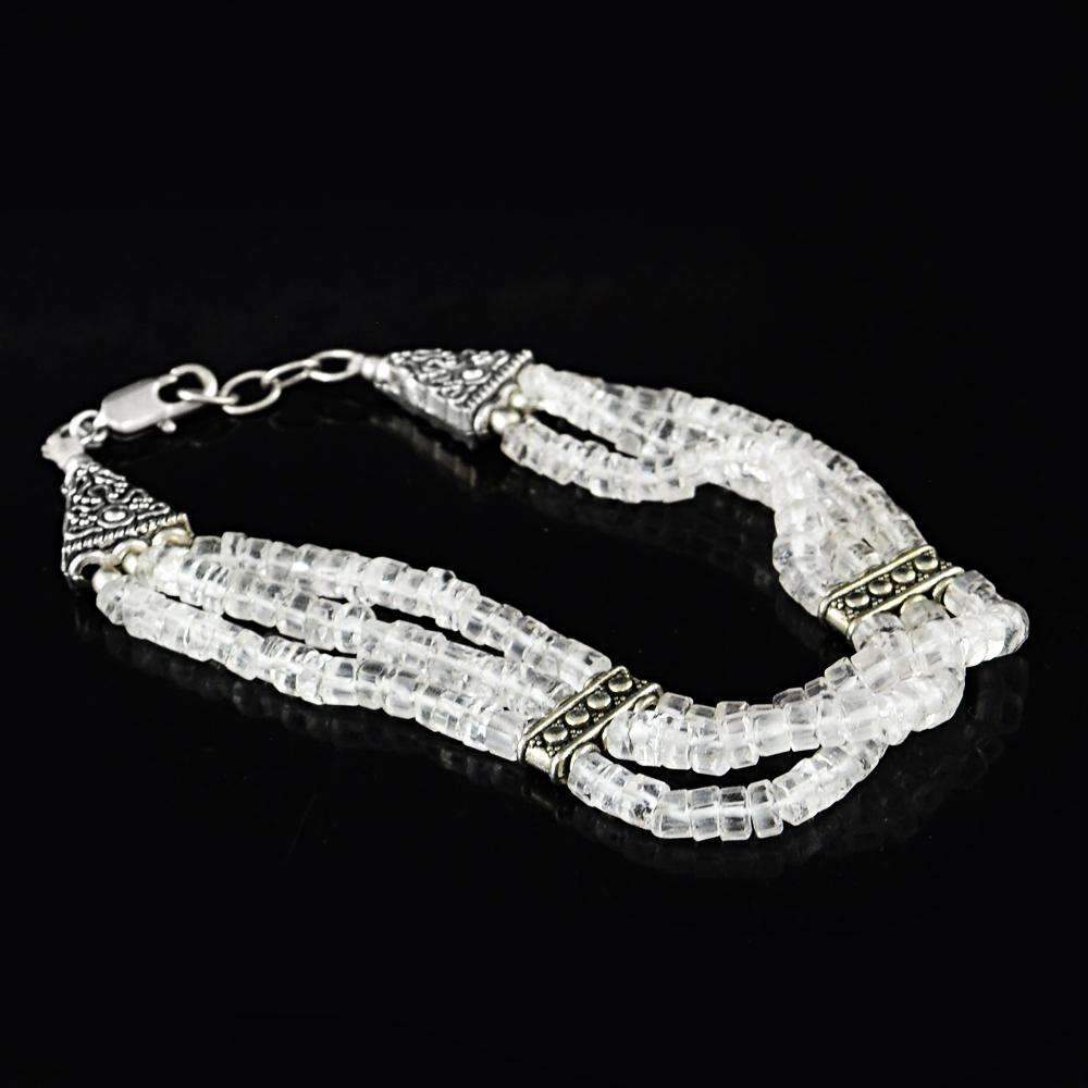 gemsmore:Natural White Quartz Bracelet Untreated Round Shape Beads