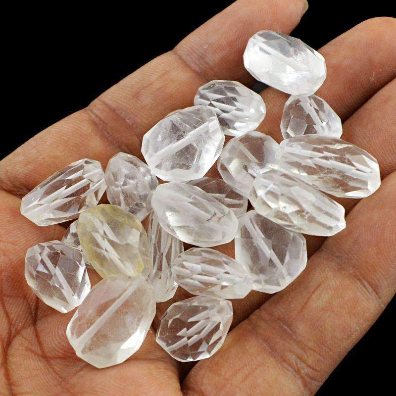 gemsmore:Natural White Quartz Faceted Beads Lot - Drilled