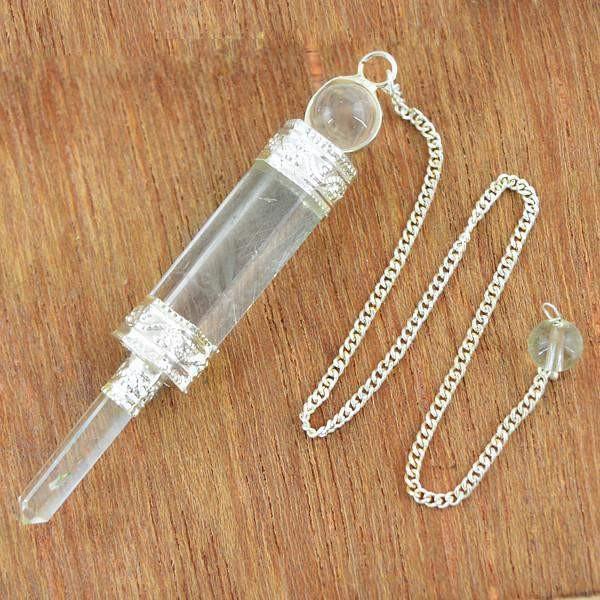 gemsmore:Natural White Quartz Genuine Reiki Healing Ball Point Pendulum